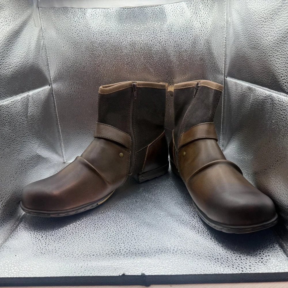 Size 11.5 Osstone Brown Mens Leather Round Toe Ankle Moto Chukka Boots‎ 5008-1
